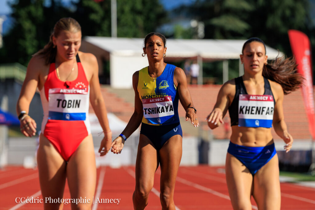 Tobin Ella | Tshikaya Léa | Khenfar Sofia lors de la finale du 400m au meeting d'athlétisme d'Annecy