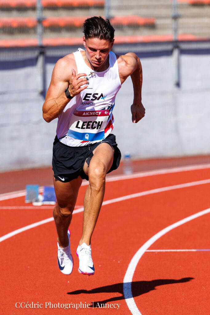 Leech Eddy s'élance pour le 400m au meeting d'athlétisme d'Annecy